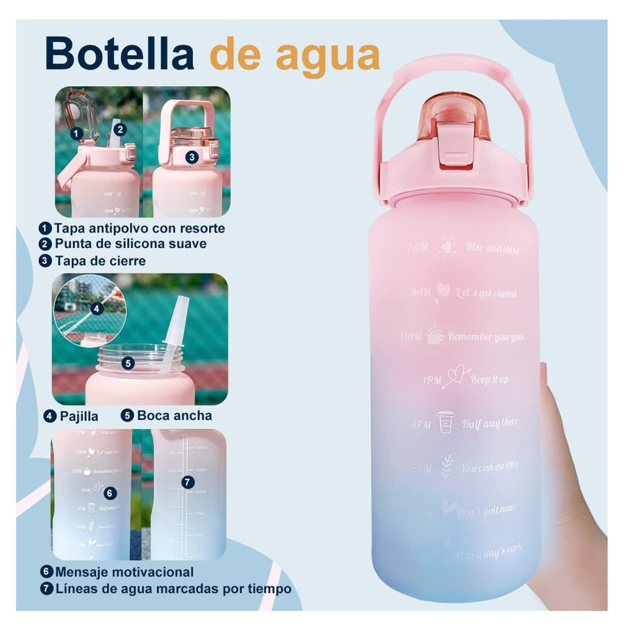 Botella Motivacional 2L Drevon® – Hidratación y Cero Fugas